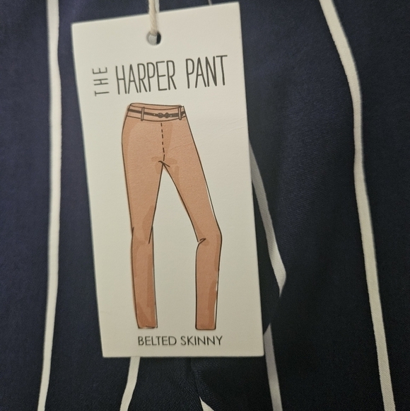 NWT Forever 21 Harper Pants Belted Skinny Blue White Stripes Women's Size S - Picture 3 of 6